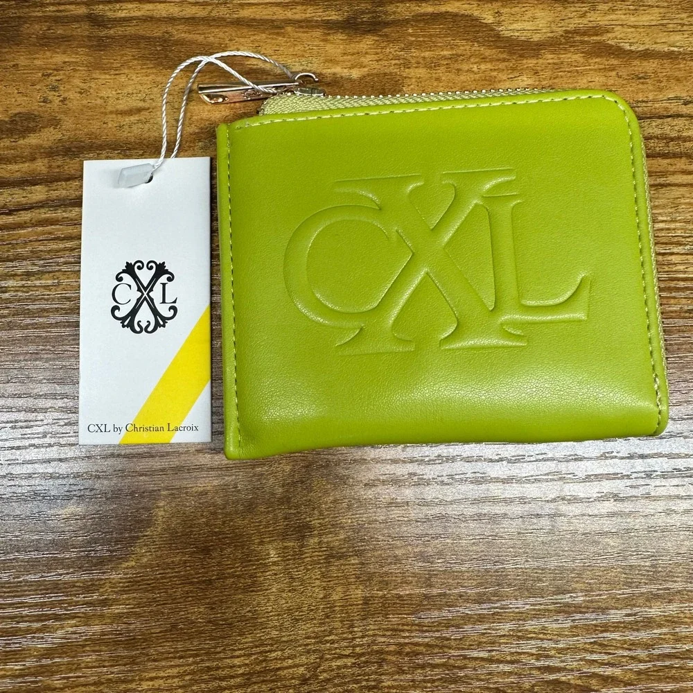 CXL Christian Lacroix Lime Green Viere Python Smooth Zip Around Wallet Card Case